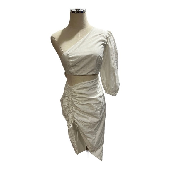 Sau Lee Jolene One Shoulder Cutout Ruched Asymmetrical Poplin Dress Sz XXS - Picture 3 of 15